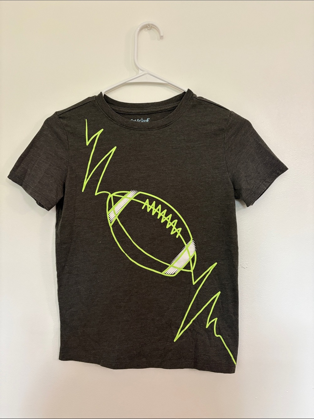 Cat & Jack Charcoal Tee with Neon Green Football Graphic